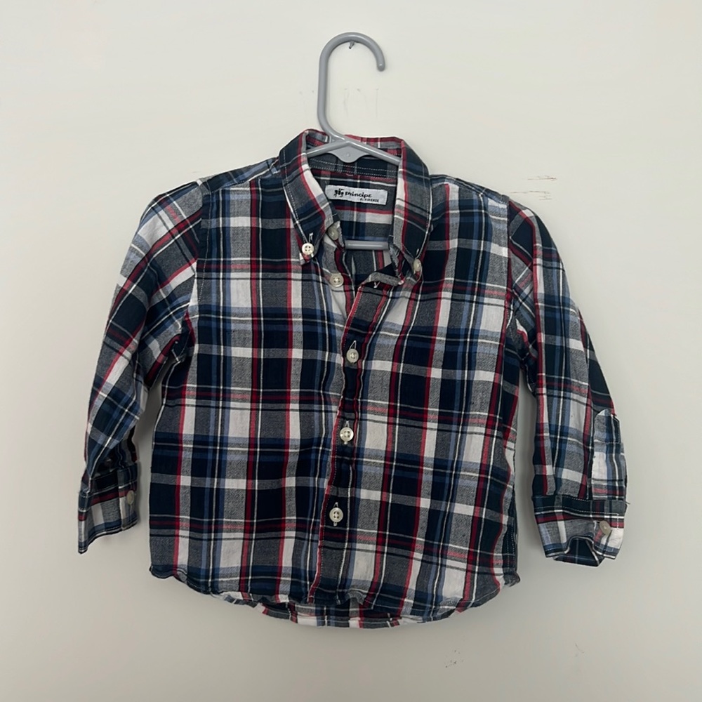 PRINCIPE DI FIRENZE 18 month red white and blue plaid button down